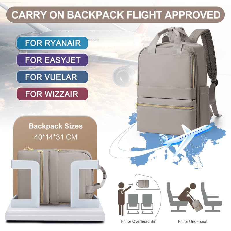 suratio Small Travel Backpack For Women Carry On Backpack For Traveling On Airplane Laptop Work Teacher Backpacks For Men Personal Item Travel Bag Khaki