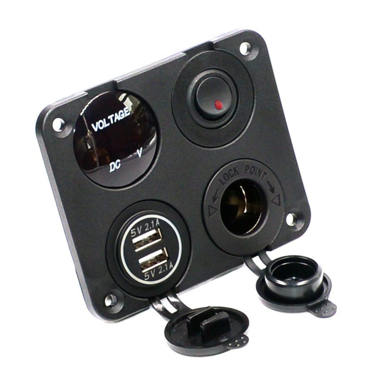 Housoutil 2.1a Cargador De Coche Usb Voltímetro Led De Dos Puertos Usb Enchufe De Corriente Para Coche y Barco