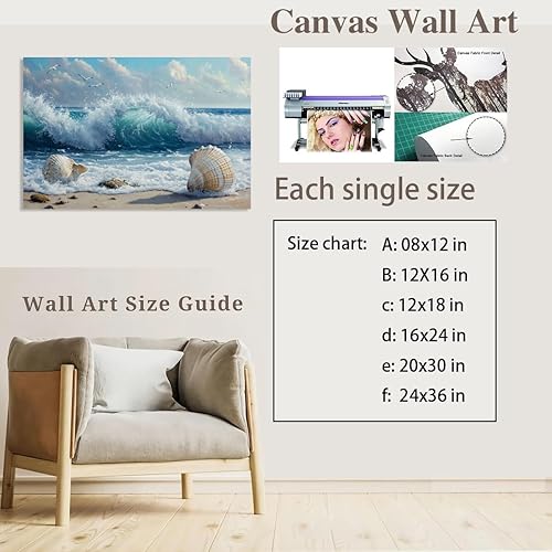Miniatura 2 de Big Waves Hit The Beach Shells Poster Retro Printing Decor Painting Wall Art Aesthetic Living Room Kitchen Home Decoration Background