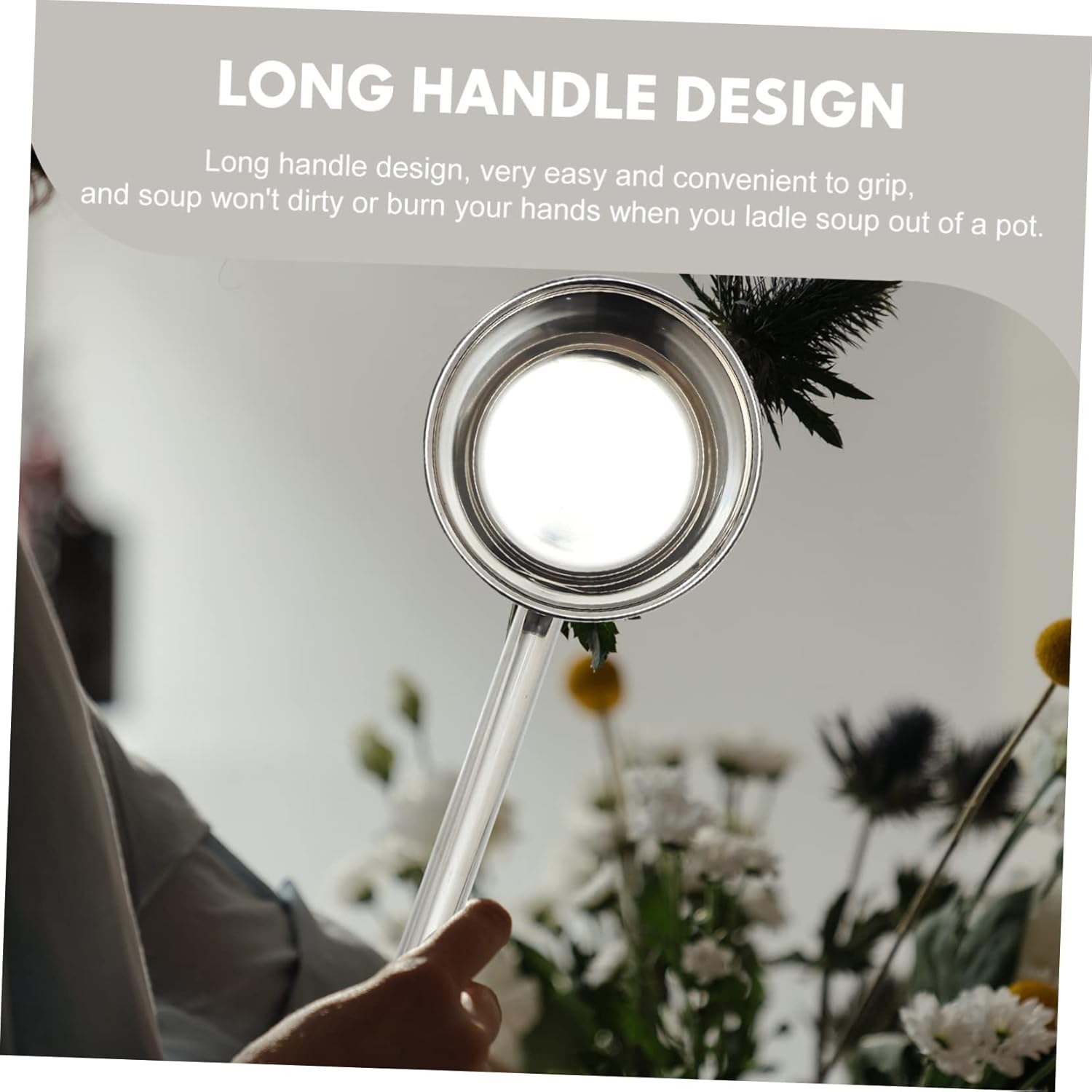 Stainless Steel Water Ladle Long Handle Ergonomic Kitchen Scoop for Home Hotel Canteen Cooking and Watering Rust Resistant Multi Purpose Spoon
