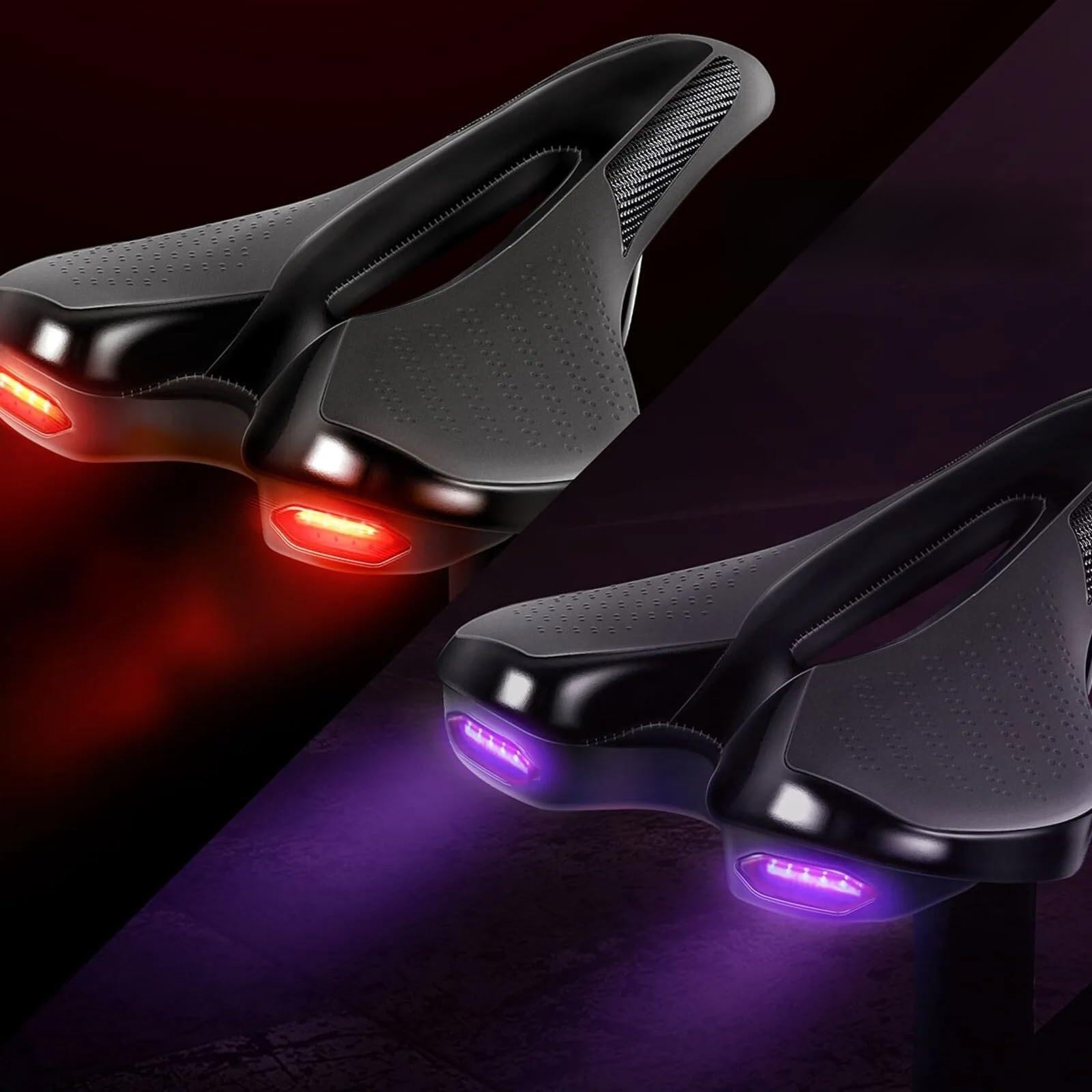 TSALON Bicycle Road MTB Bike SaddleSeat With Warning Taillight USB Charging Mountain Cycling Racing PU Breathable Soft Seat Cushion