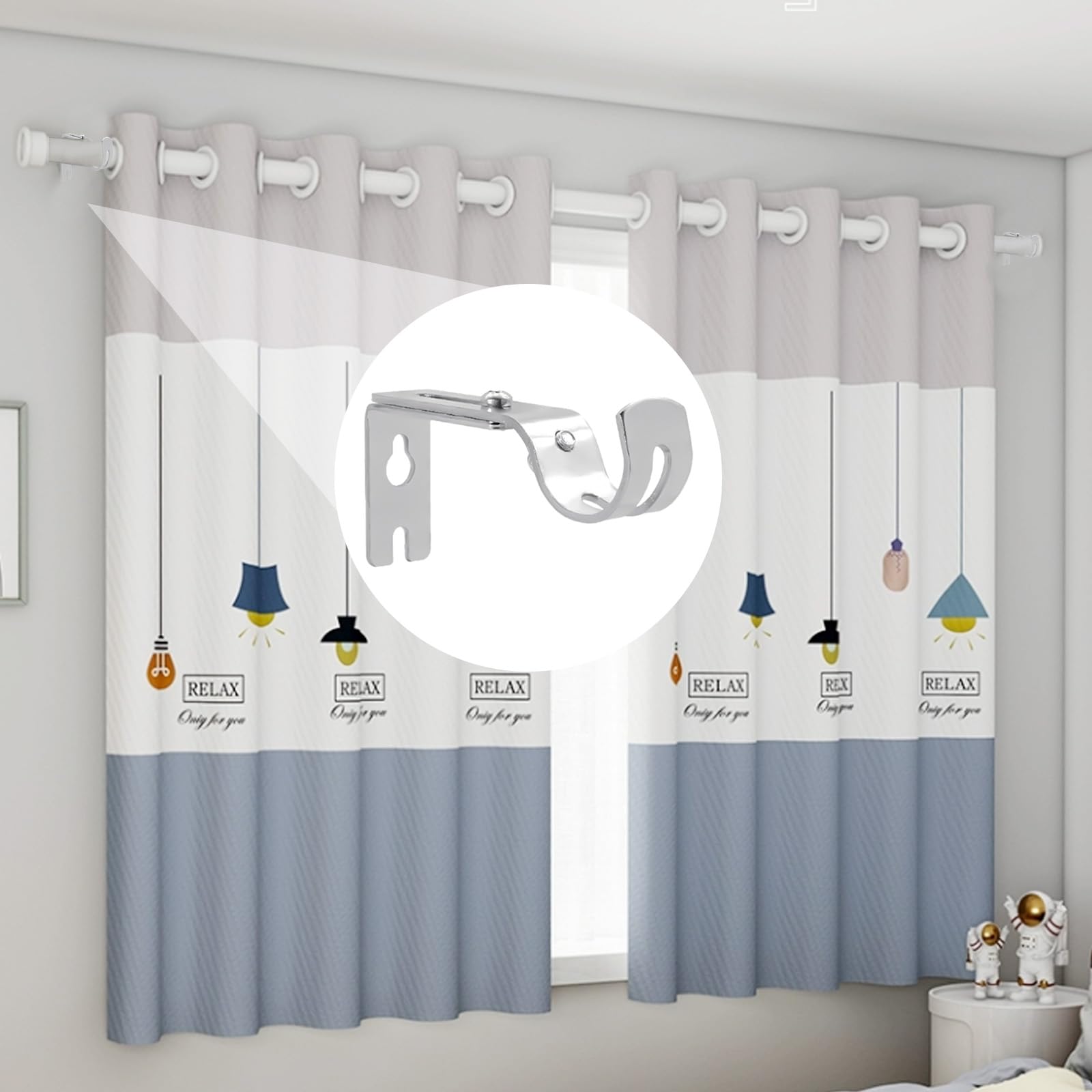 6 Heavy Duty Curtain Pole Holders, Adjustable for 25mm Poles, Silver Metal Wall Rod Brackets, 6pcs Silver, less than or equal to 25 mm - Image 3