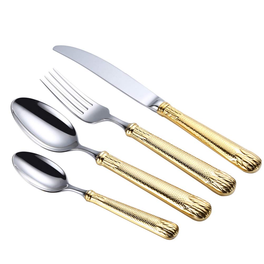 Besteckset, 4-teiliges Besteckset aus vergoldetem Edelstahl | Elegantes Besteck for 1 Person | Hochwertiges Silberbesteckset