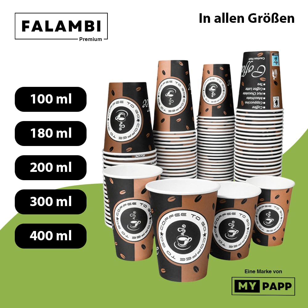FALAMBI 1000 Stk. Kaffeebecher Coffee to go, Pappbecher 200 ml, 8oz - Made in Germany | Einwegbecher zum Mitnehmen | Papierbecher Für Heiß- & Kaltgetränke