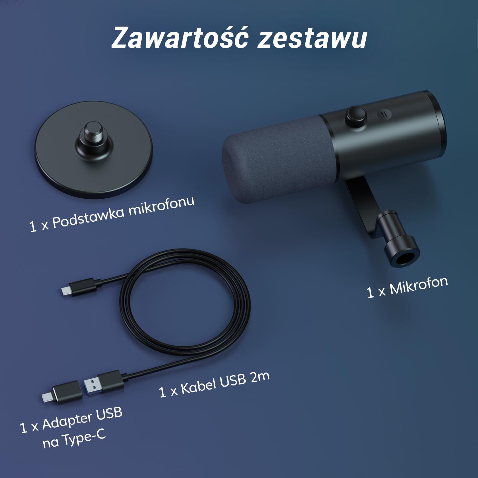 TONOR Dynamiczny mikrofon podcastowy do studia, mikrofon kardioidalny XLR/USB, redukcja szumów AI, wyciszanie, gniazdo słuchawkowe 3,5 mm do monitorowania, regulacja głośności, mikrofon z podstawką