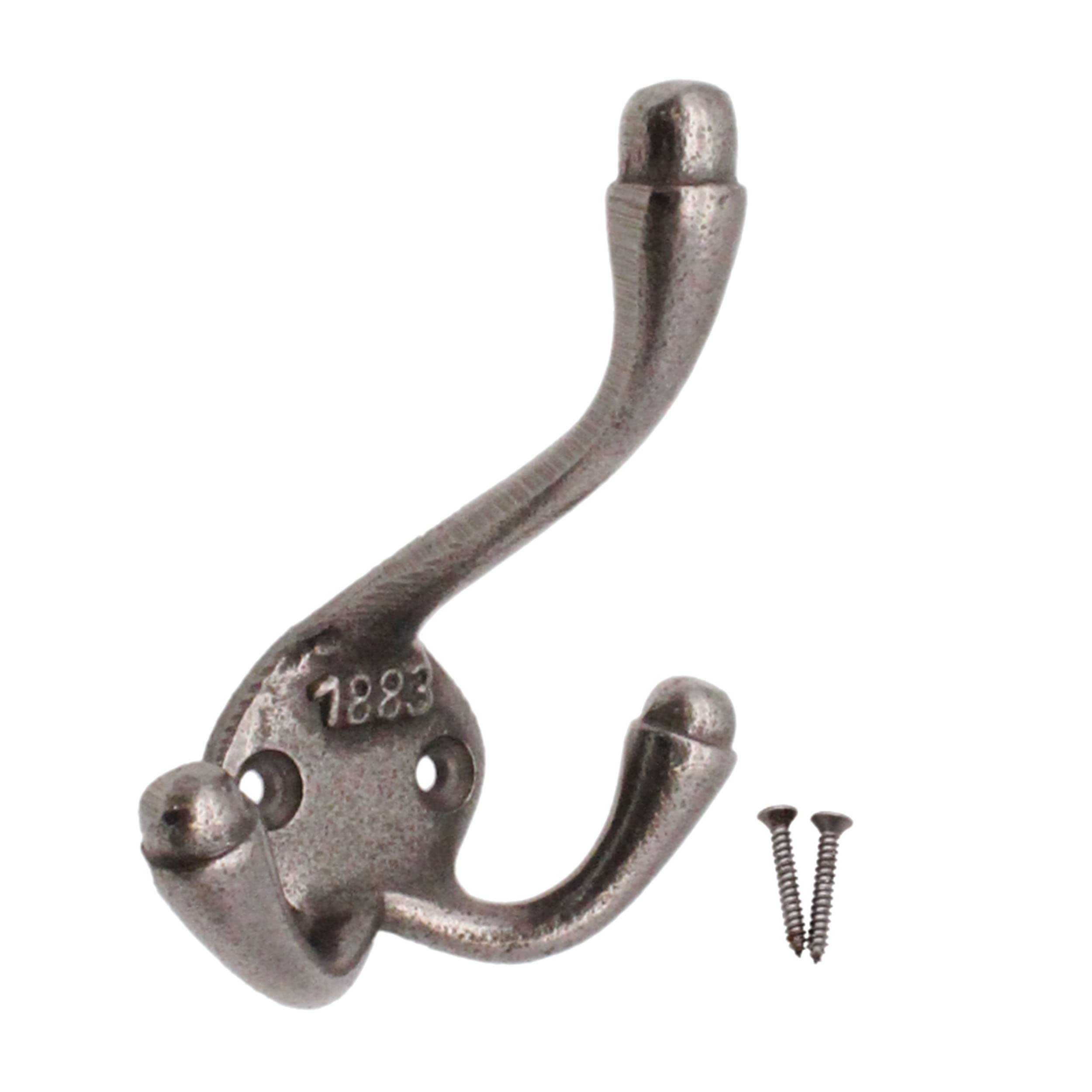 EAI Cast Iron Triple Coat Hook 1883 Antique Coat and Hat Rack Hook Hand Forged Self Coloured with Screws