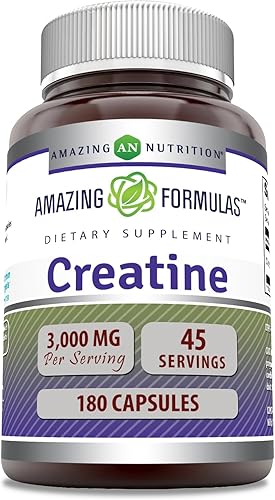 Amazing Formulas Creatina 3000 mg por porción, 500 cápsulas de suplemento  Sin OMG  Sin gluten  Fabricado en Estados Unidos