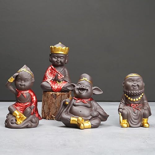 Miniatura 3 de Estatua de viaje al oeste, mascota de té de rey mono, figura de Wukong de sol de arena púrpura, escultura de monje de Buda chino para decoración de