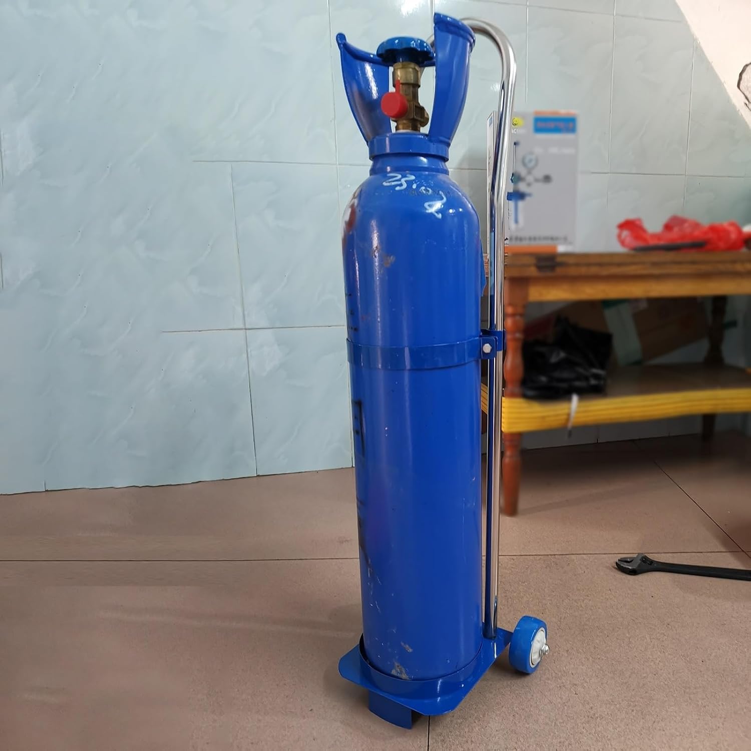 Carrello per serbatoio di ossigeno, carrello portatile per bombola di ossigeno, per casa di cura, cliniche, laboratori scolastici, robusto rack per serbatoio di ossigeno