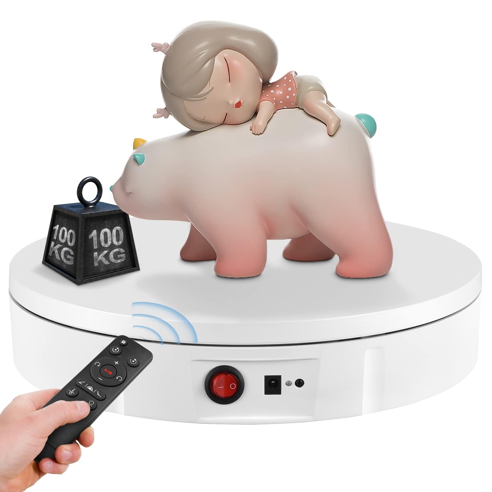 Rotating Display Stand, 30cm Chargable Motorized Display Turntable, 100KG Load Ultra-Quiet 360° Electric Rotating Platform, Speed, Angle and Direction Adjustable for Display Jewelry and Model (White)