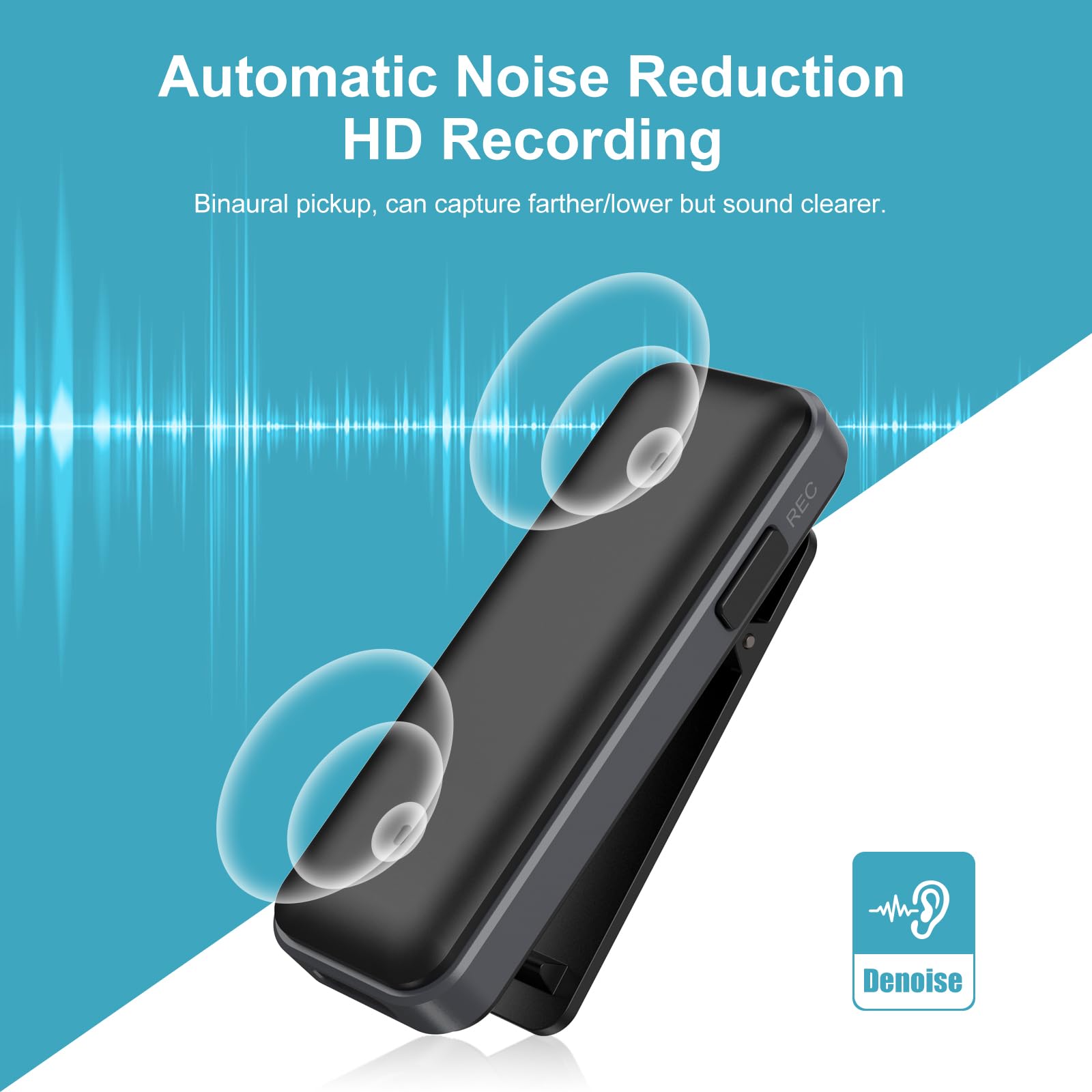 Mini Dyktafon Audio, Rejestrator 64GB, 400 Godzin Nagrań, Redukcja Szumów, Nagrywanie Jednym Przyciskiem Dyktafon Do Wykładu, Prelekcji, Wywiadu, Spotkania Itp
