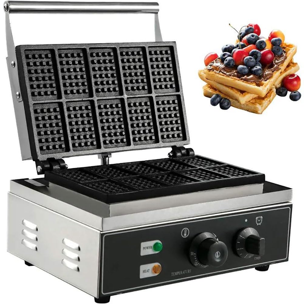 AYCDL Waffle Iron Machine, 10pcs Rectangle Commercial Waffle Maker, Commercial Waffle Maker, Stainless Steel Waffle Maker