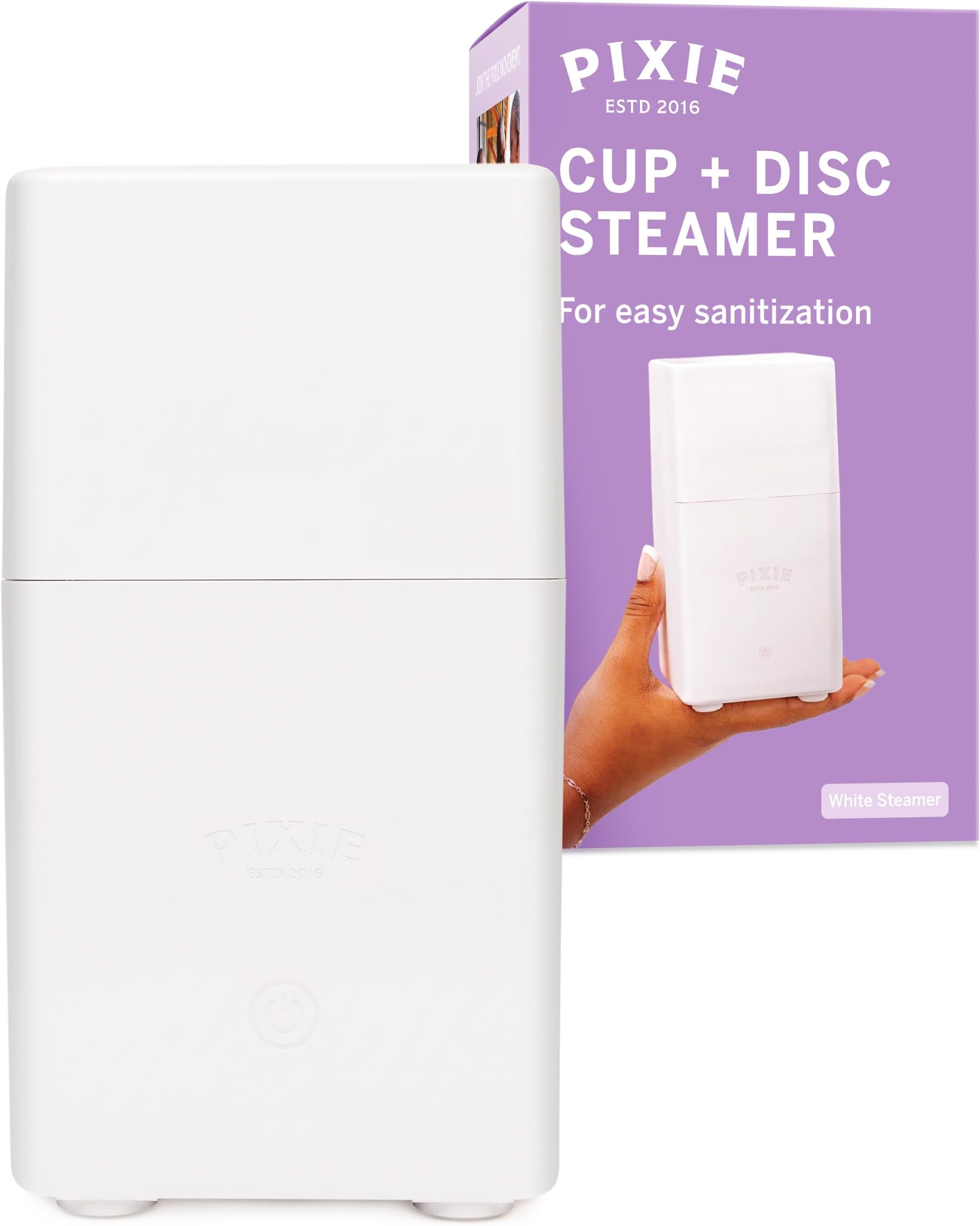 Pixie Menstrual Cup Steam Cleaner - Wash Your Cup + Kill 99.9% of Germs with Cleanser Steam for Feminine Care - 3 Minutes and Your Period Cup is Sterile! Automatic Shut Off - FSA Eligible (White)