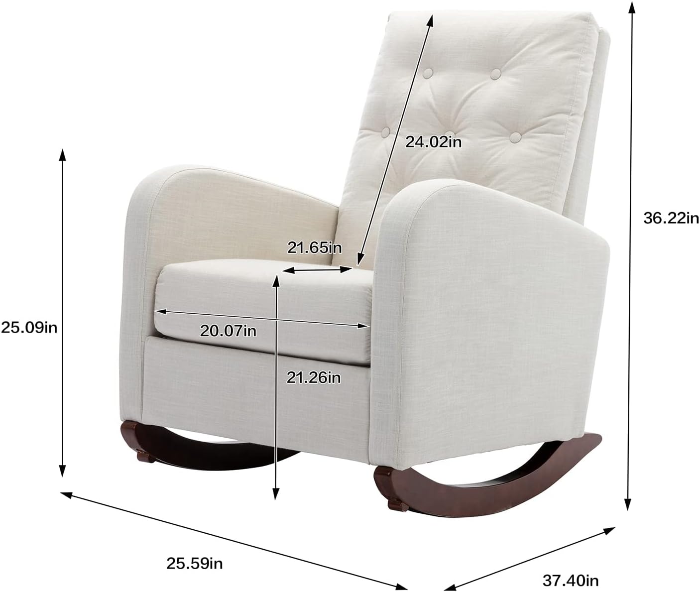 Modern Accent Rocking Chair, Upholstered Nursery Glider Rocker for Baby and Kids, Comfy Armchair with Side Pocket, Living Room Lounge Arm Chair, High Backrest with Decorative Buttons, Off White : Home & Kitchen