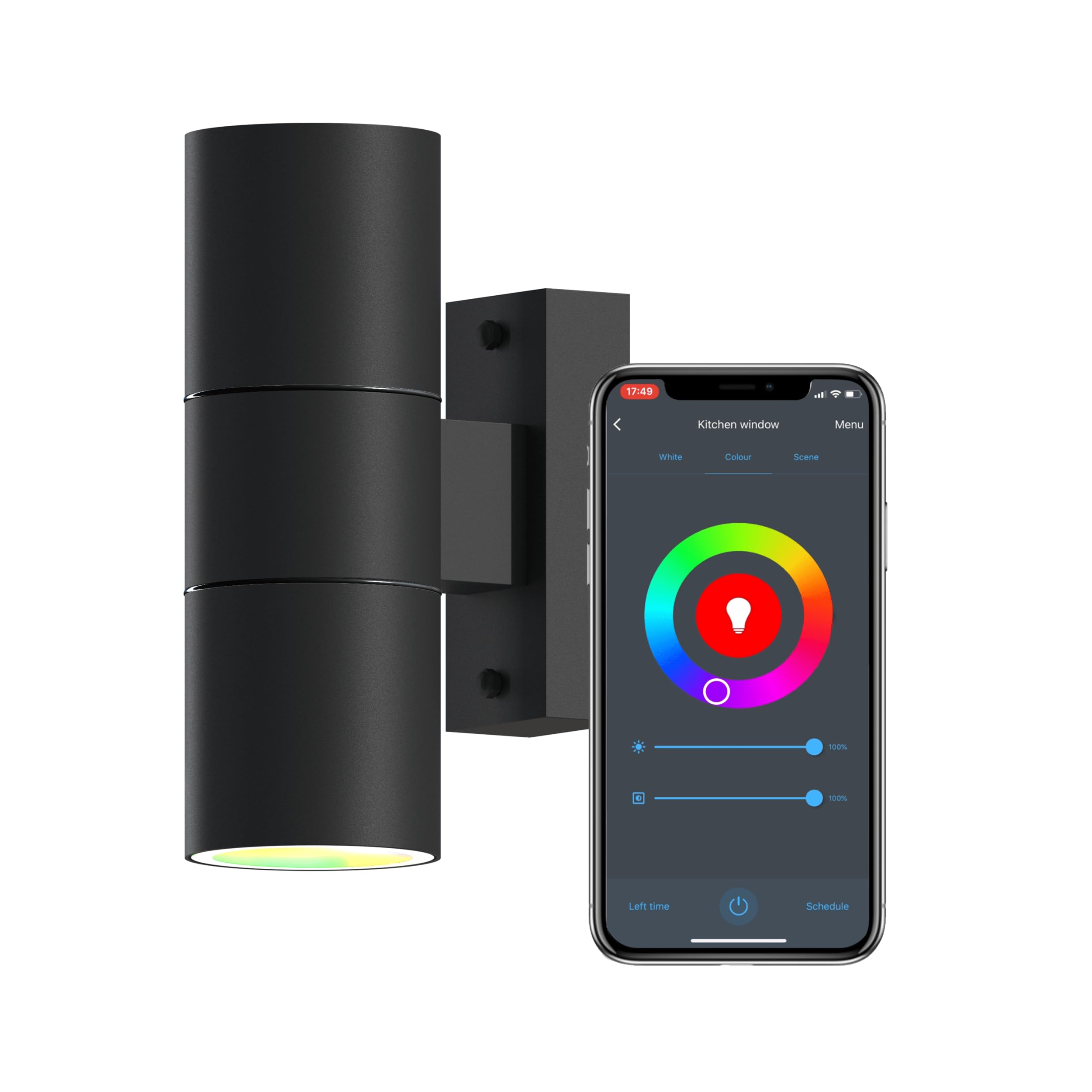 CALEX Smart Up & Down LED Wall Lamp, Black, Smart Outdoor Light, App Controlled