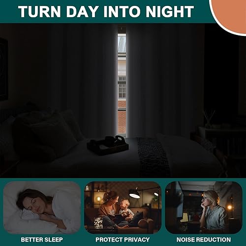 Miniatura 2 de Diraysid Cortinas 100% opacas de lino blanco para dormitorio, con ojales, aislamiento térmico, cortinas de oscurecimiento de habitación (2 paneles,