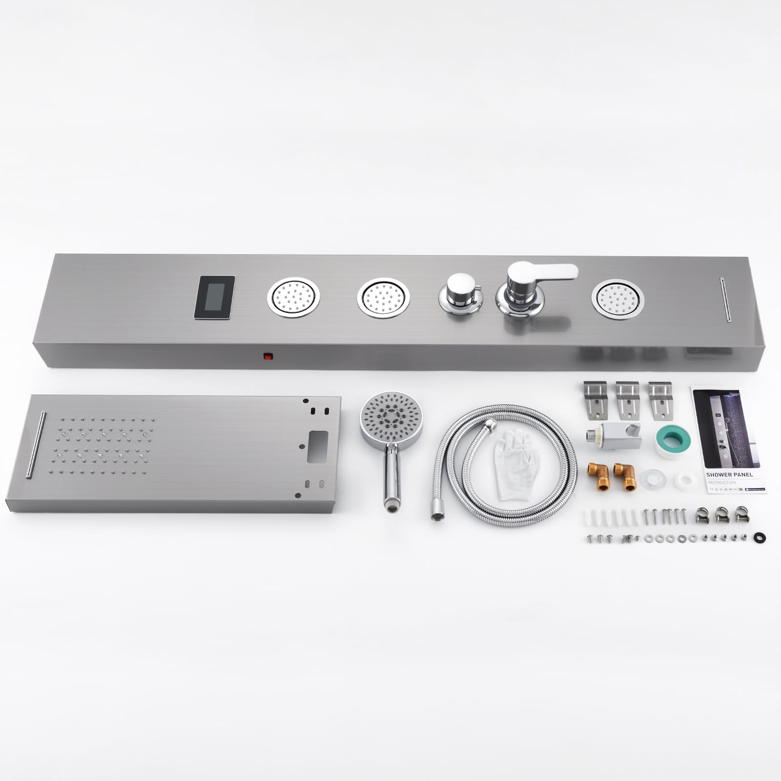 Auralum Colonne de Douche avec Lumière LED, Panneau Mural Douche Acier Inox Multifonction avec LCD, Colonne de Douche Hydromassante 3 Jets de Massage Salle de Bain