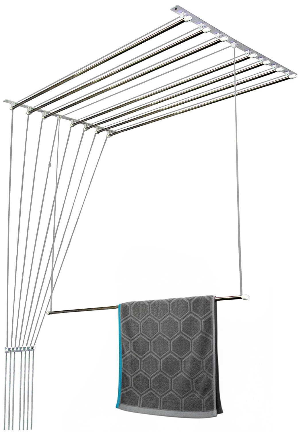Synergy - 8 Tubes x 7ft - Heavy Duty - Stainless Steel Ceiling Hanger/Cloth Dryer with UV Protected Nylon Rope and Single Fold-Down Rails (SY-CL4-8P)