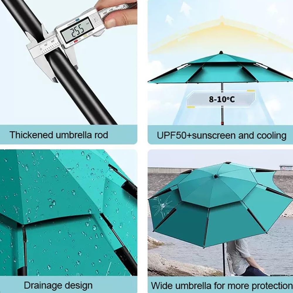 Parapluie de pêche d'extérieur avec protection UV, coupe-vent, portable, 2,6 m, inclinable, inclinable et réglable