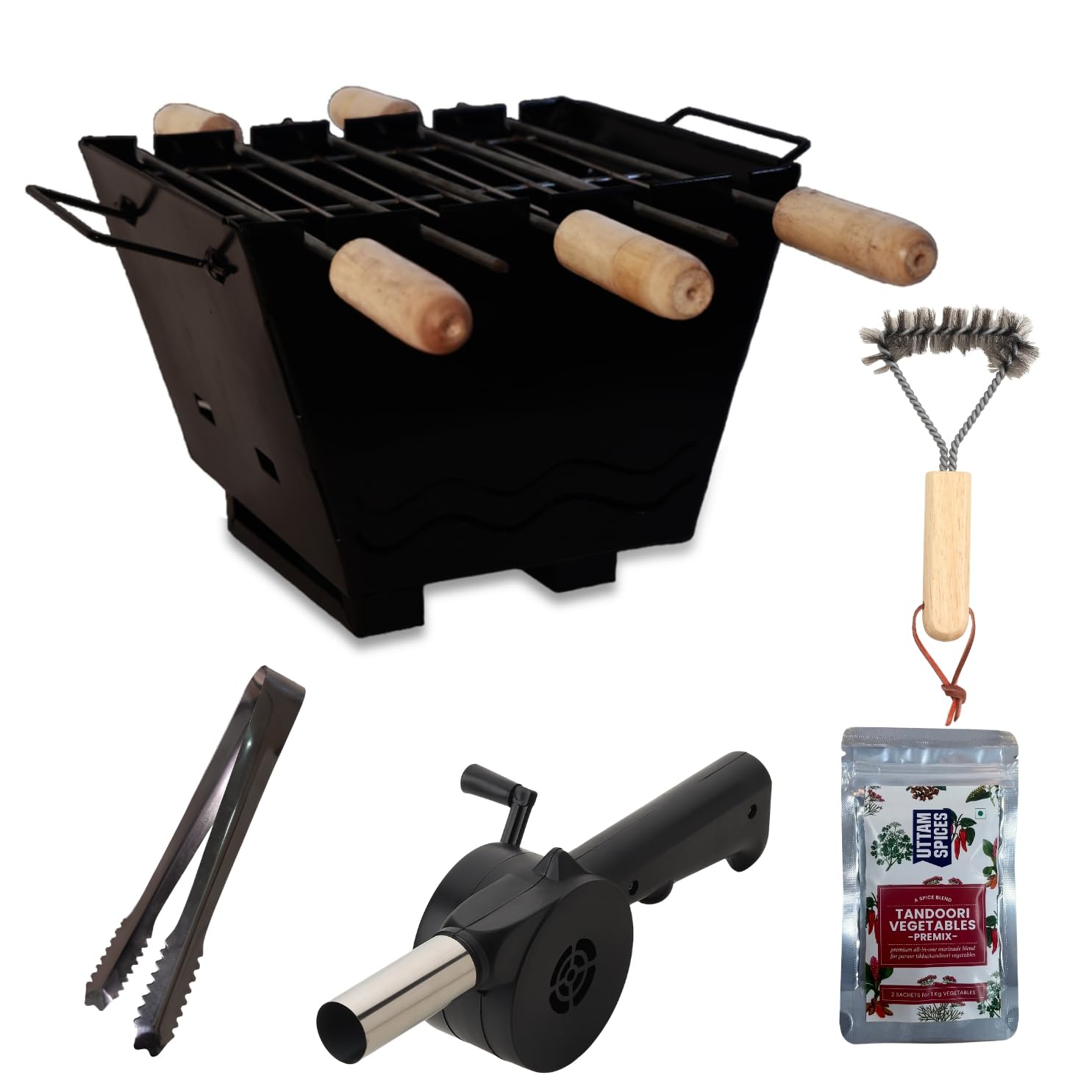 Peng Essentials FireGrill Tabletop Barbeque Grill For Home | Portable, Efficient Heat & Smoke Circulation | Charcoal Griller BBQ with 5 Wooden Skewers, 1 Tong, 2 Pack of Spices & Wooden Cleaning Brush (B0CKQS932D) Amazon Price History, Amazon Price Tracker