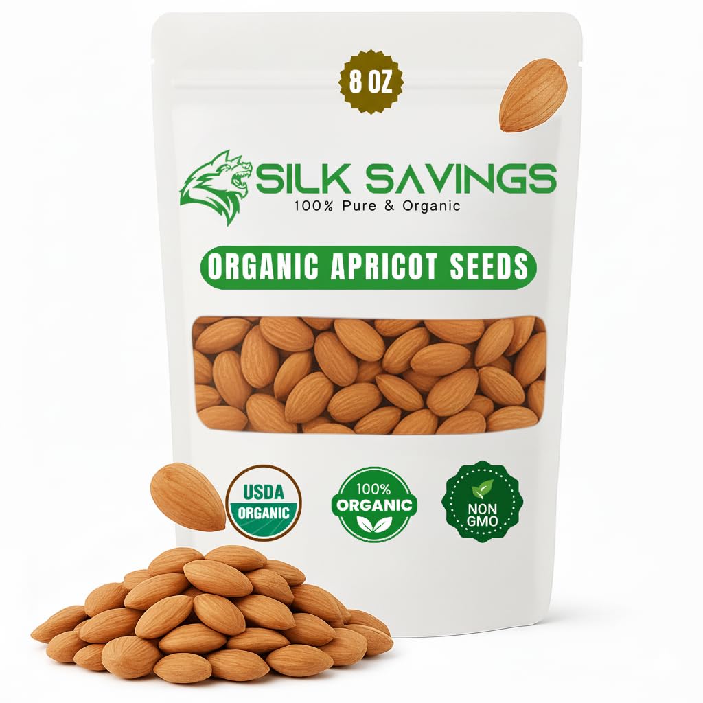 Bitter Apricot Organic Bitter Premium Apricot Kernels, Raw Organic Apricots Natural & Non-GMO Seeds, 8oz Bitter Kernels in Resealable Bag (8oz)USDA Organic