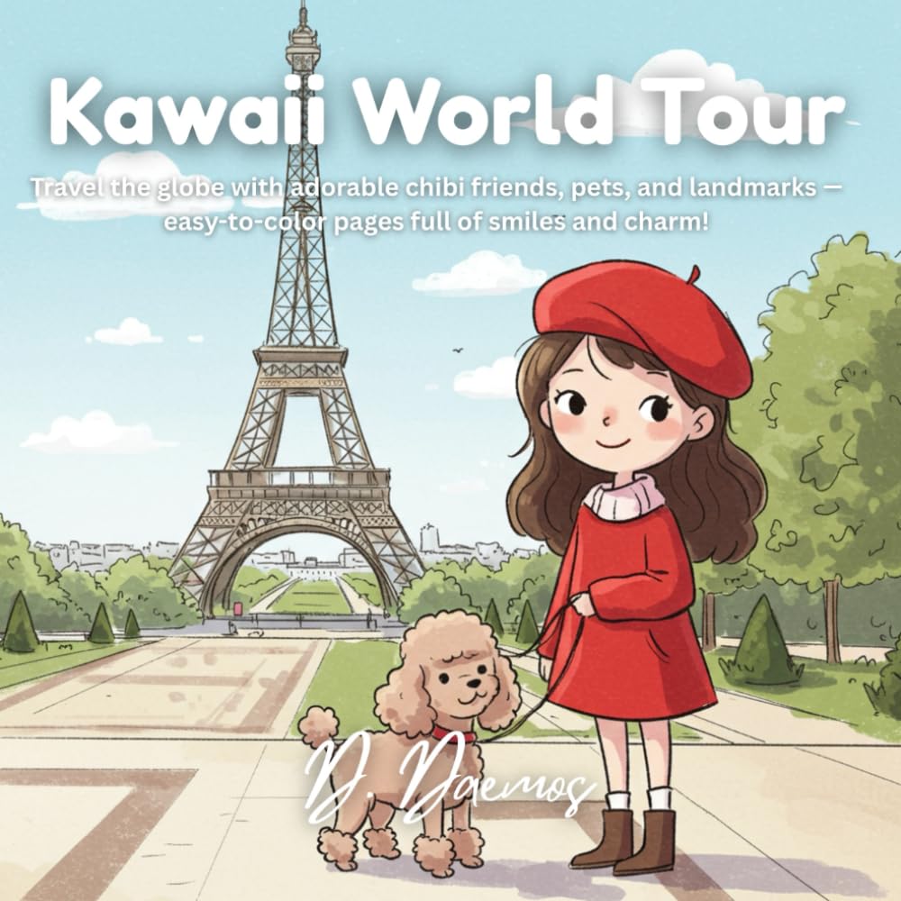 Kawaii World Tour: Travel the globe with adorable chibi friends, pets, and landmarks — easy-to-color pages full of smiles and charm!