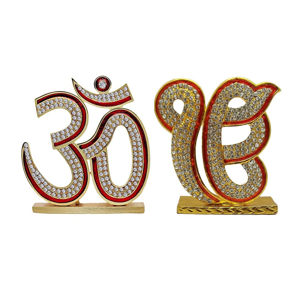 Ek Onkar & Om Symbols - Golden Religious Showpiece -1
