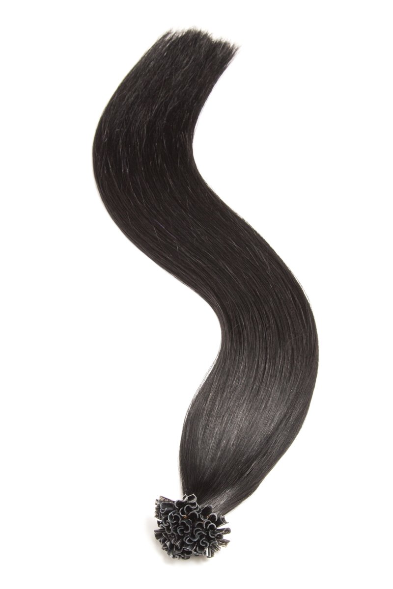 Schwarze Keratin Bonding Extensions 100% Remy Echthaar Human Hair - 250 x 0,5g 45cm Glatte Strähnen - Lange Haare Keratin Bondings U-Tip Haarverlängerung Haarverdichtung - Schwarz