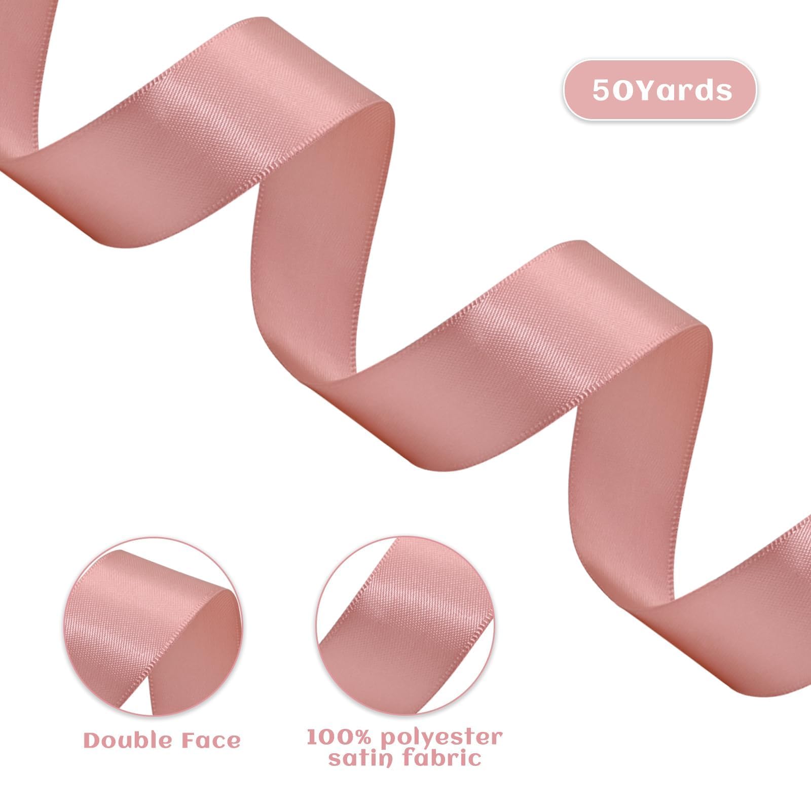 Cintas De Raso Rosa - 2 Rollos De 8mm X 50m, Doble Cara, Para Manualidades, Regalos Y Decoración