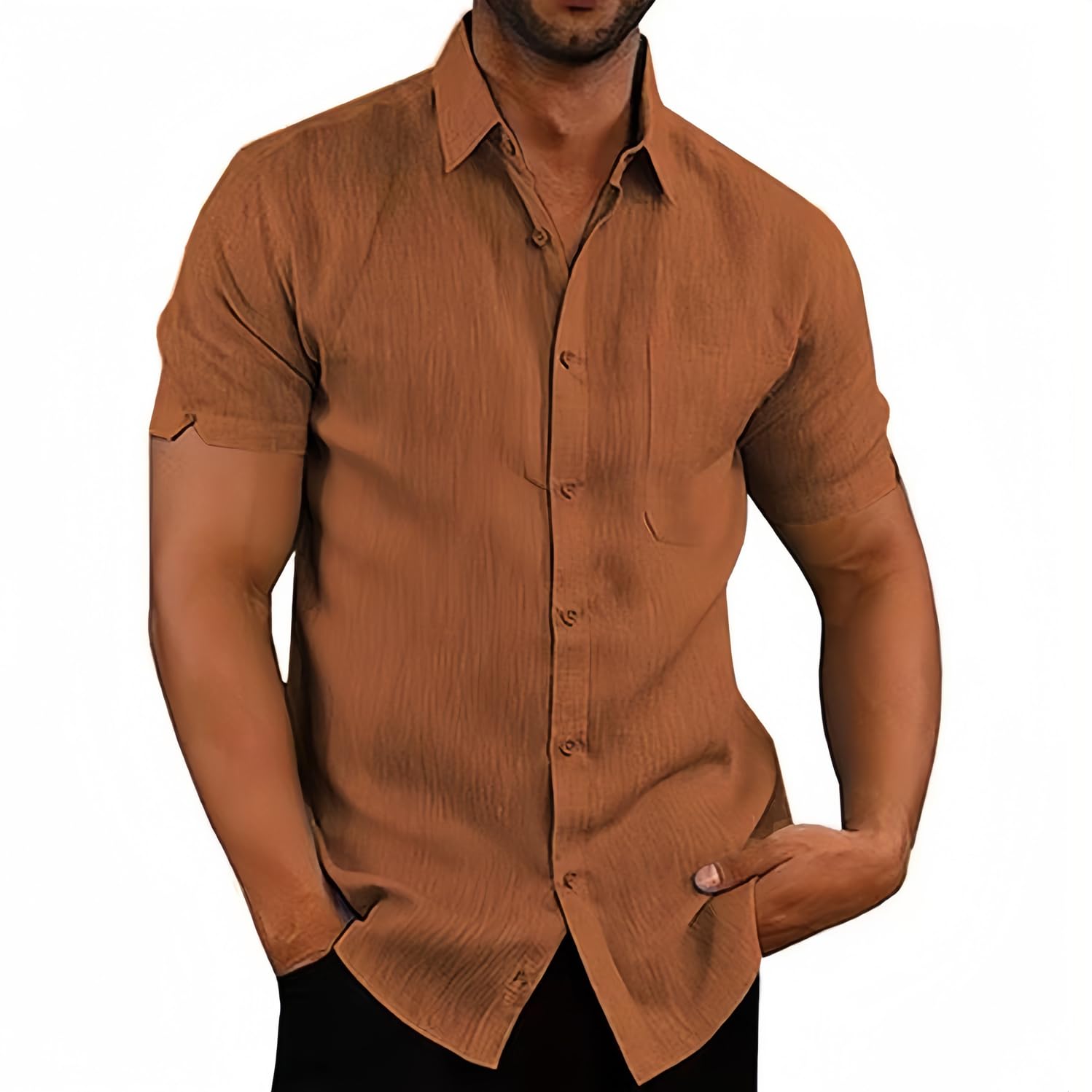 MSIYOW Camisa Manga Corta Hombre Camisas de Verano Casual Shirt con Botónes Camisa con Bolsillo Ajuste Regular