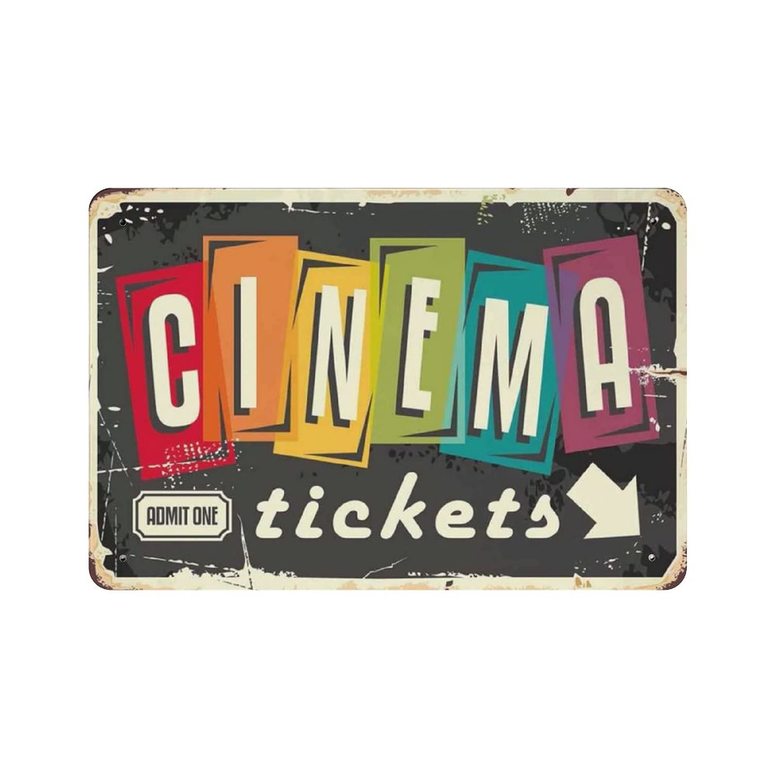 rayprint Metal Tin Sign Cinema Tickets Movie Card Film Vintage Tin Poster Metal Sign Wall Decoration Country Kitchen Home Garage Decor 8"x12"