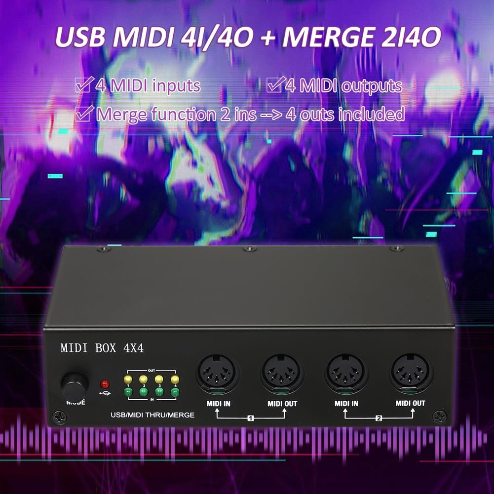 Interfaccia MIDI USB UM4x4 4 Ingressi/4 Uscite 64 Canali MIDI 4i/4o + Merge 2i4o MIDI Box