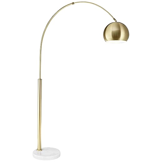 Possini Euro Design Basque Mid Century Modern Glam Luxury 77 1/2" Tall Standing Floor Lamp Large Curved Arc Gold White Marble Metal Living Room Bedroom House Reading Office Home Decor Entryway