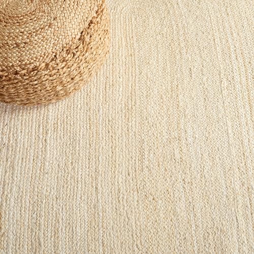 Image of Jute Round Rug Off White - 180 cm Handwoven Boho Braided Carpet, Natural Fiber Area Rug for Living Room, Bedroom, Dining & Patio - Eco-Friendly Durable Floor Mat