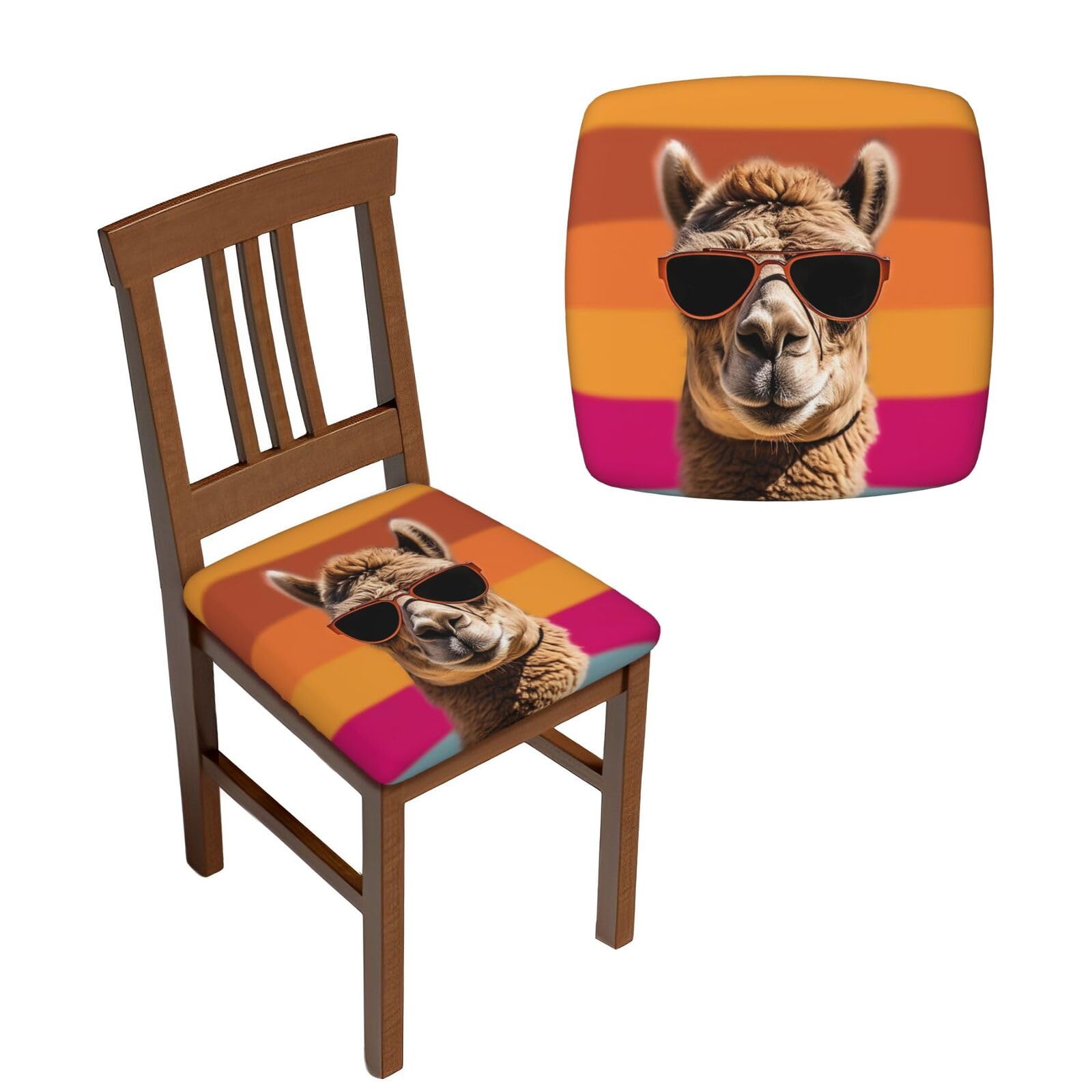 NONHAI 6PCS Dining Chair Seat Covers Set Camel Wearing Sunglasses Stretch Removable Chairs Covers Washable Seat Cushion Slipcovers Protector for Dining Room Kitchen Chairs