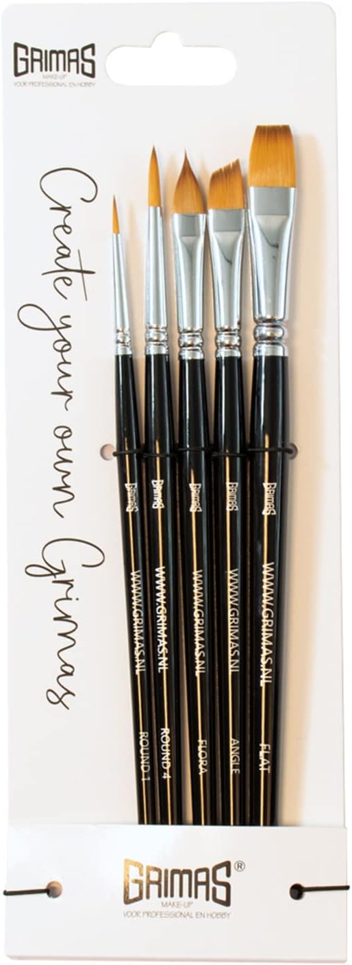 GRIMAS Face Paint Brush Set, professionele make-upkwastenset met 5 synthetische penselen, ideaal voor gezichtsbeschildering, kinderschminken en nog veel meer
