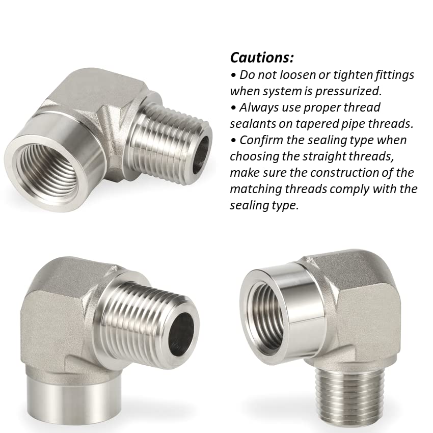 Accesorio de tubería de codo SS316 hembra a macho NPT 1/4 3/8 1/2 3/4 pulgadas conector 3000psig WP reemplazo de acero inoxidable-rosca NPT, 1/2"