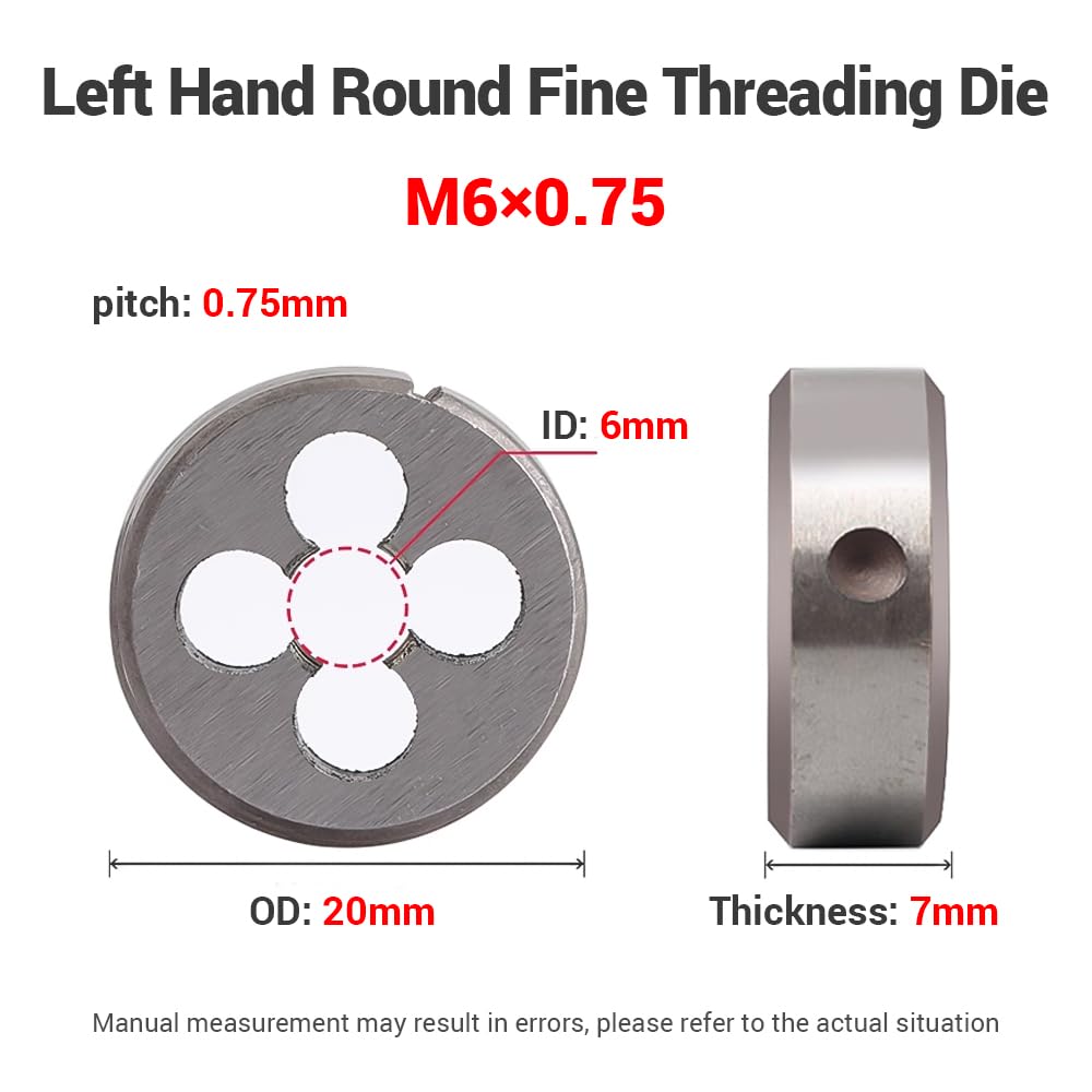 1 Stück M6 x 0,75 mm rundes Feingewinde-Schneideisen, metrisches Linksgewinde aus legiertem Stahl, rundes Schneideisen für Gewindeformen, Bearbeitung, Reparatur, Schraubenschneidwerkzeug