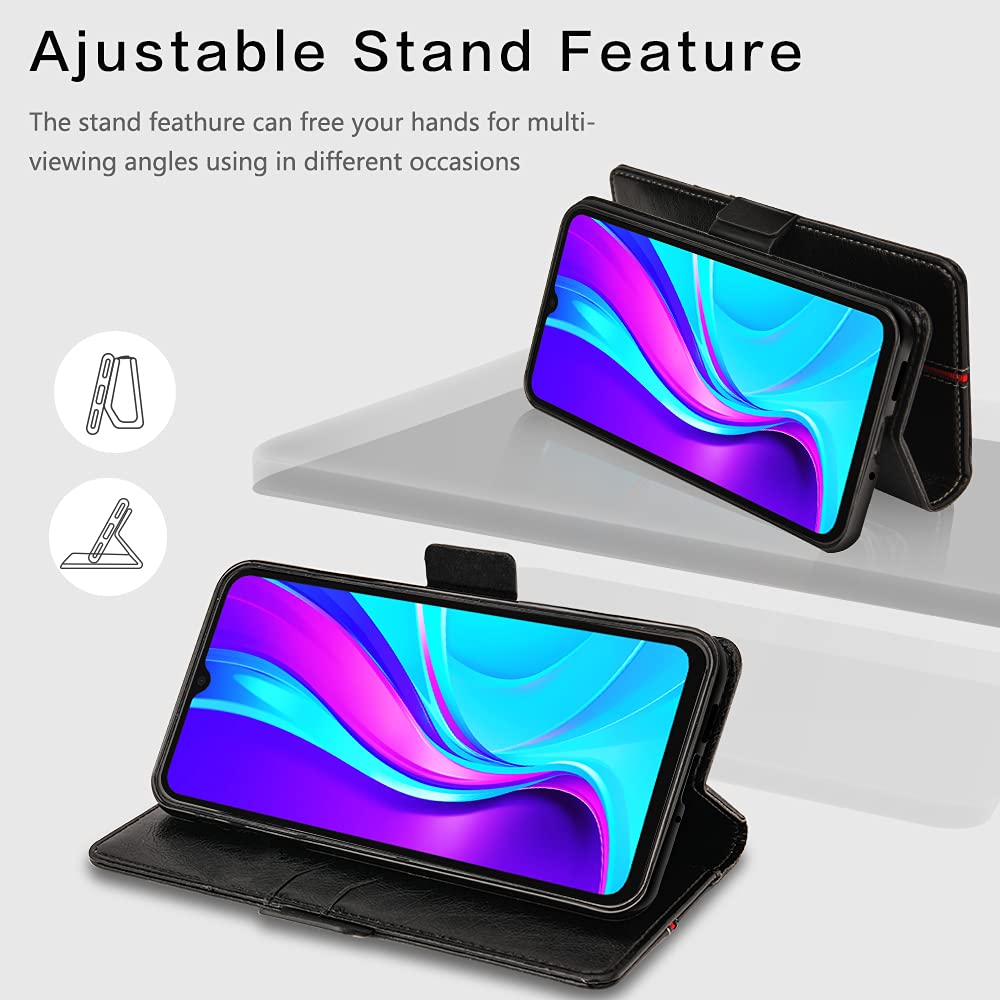 Cover Xiaomi Redmi 9C / Redmi 9C NFC, Custodia Flip Pelle Portafoglio, Magnetica Libro Slot Schede Redmi 9C NFC Cover, Slim Silicone TPU Bumper Wallet Antiurto Case Per Redmi 9C / Redmi 9C NFC Nero