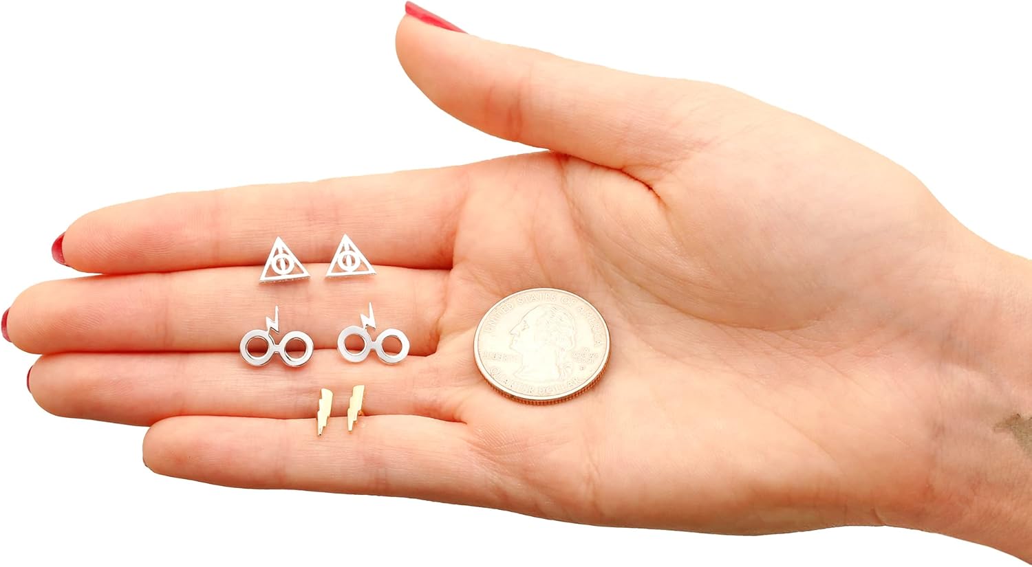 Harry Potter Earrings for Women 3-Pack, Official License Gold or Silver Flash-Plated Deathly Hallows and Lightning Bolt Studs - Image 5