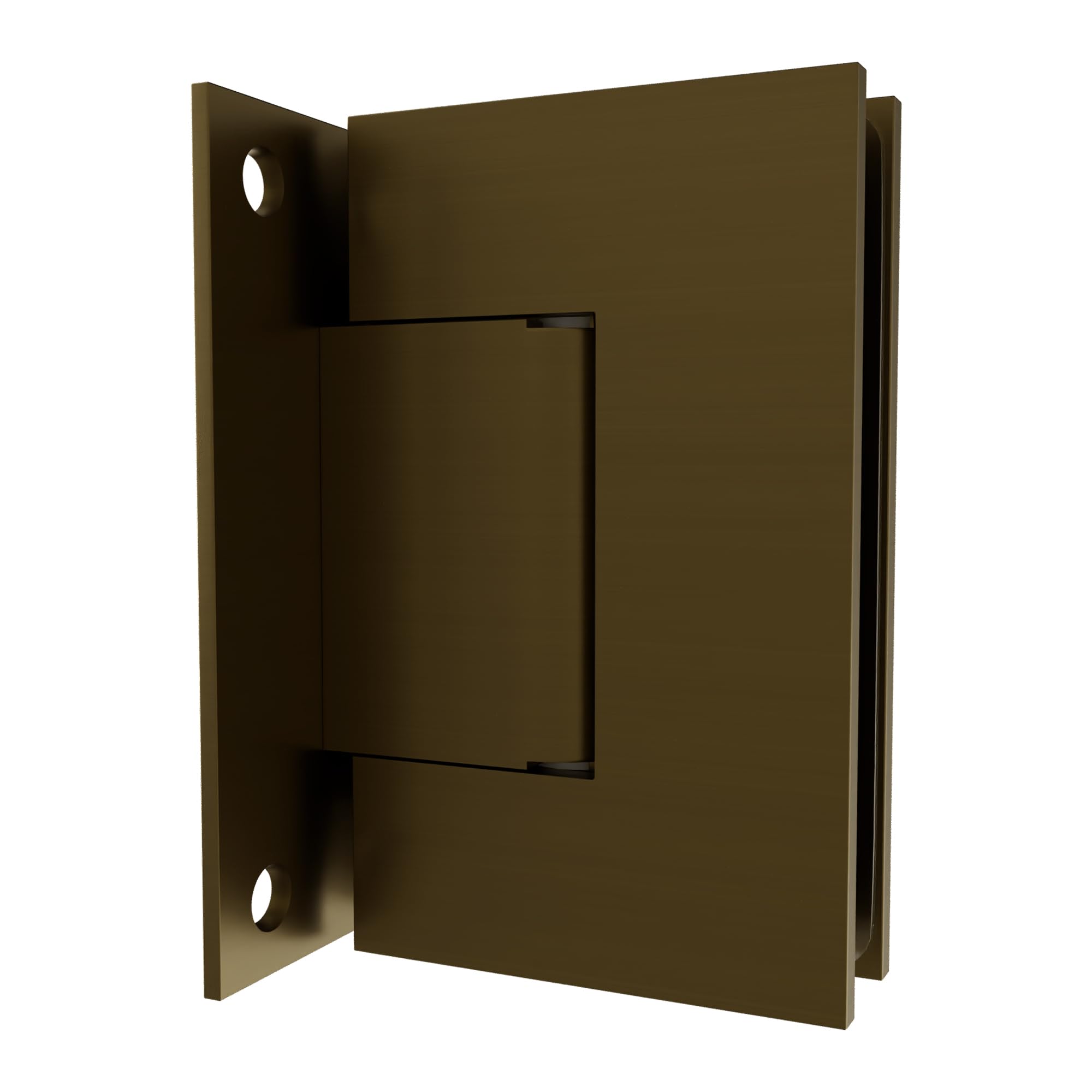 Brixwell Wall Mount Full Back Plate Hinge with 5 Degree Preset, Brass, Brushed Bronze, 4" Height x 2-5/16" Width, Self-Centering with Reversible 5 Degree Pivot Pin for 3/8" to 1/2" Glazing Thickness