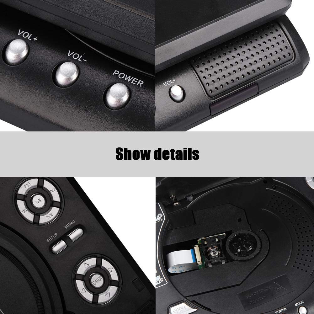 Przenośny odtwarzacz DVD, 7-calowy obrotowy ekran LCD HD TV z wbudowanym odczytem kart do lotów, podróży drogowych, obsługa DVD, SVCD, CD, CD-R/RW, samochodowy odtwarzacz DVD (EU)