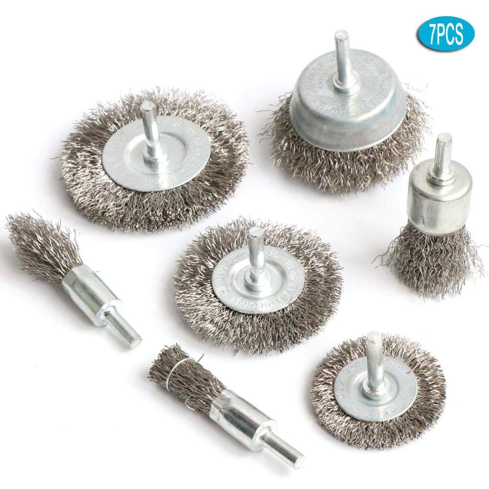 Spazzola per lucidare Kit spazzola per ruote metalliche per trapano, spazzola con crimpeggio grosso in acciaio inossidabile, con rimozione del gambo da 1/4 pollici di vernice di sbavatura della ruggin