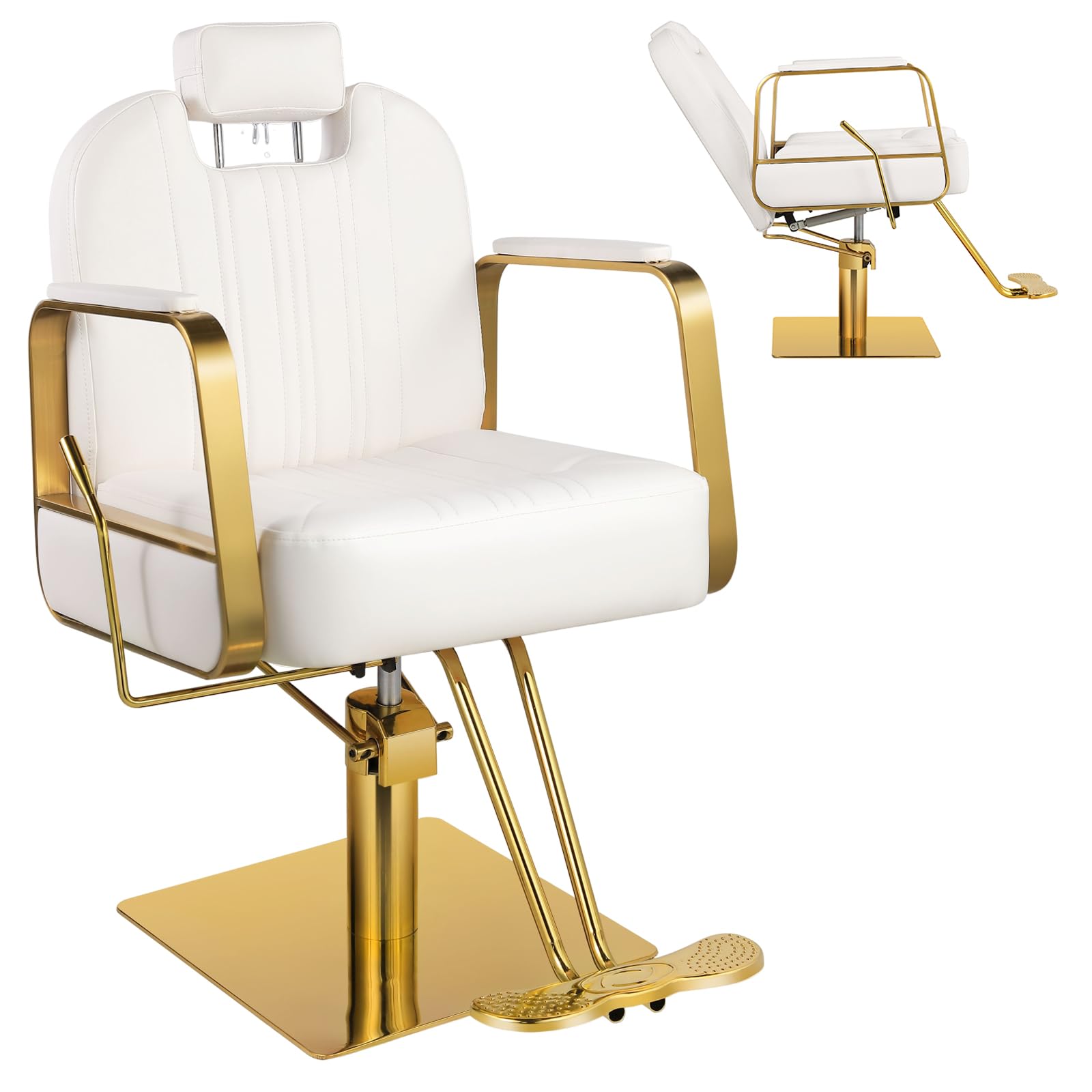 White Salon Chair For Hair Stylist Barber Chair For Home