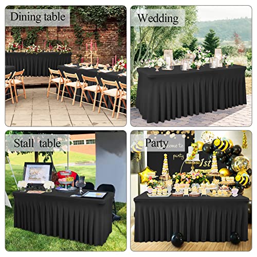 Image of Besutolife Black Tablecloth for Rectangle Table 6ft Spandex Table Skirt One-Piece Design for Birthday Parties Wedding