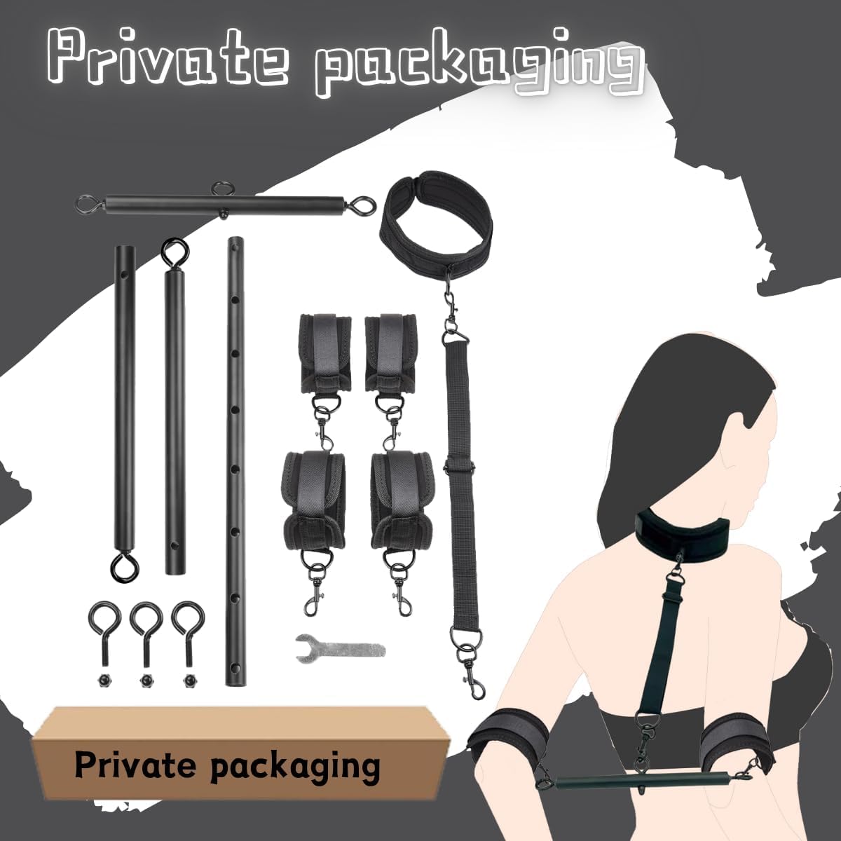 Barra separadora para sexo, 2 piezas, juguetes de sujeción con collar para el cuello, tobillo y muñeca para mujeres, juego de bondage BDSM para parejas, SM, juego sexual, 22-36 pulgadas (negro)