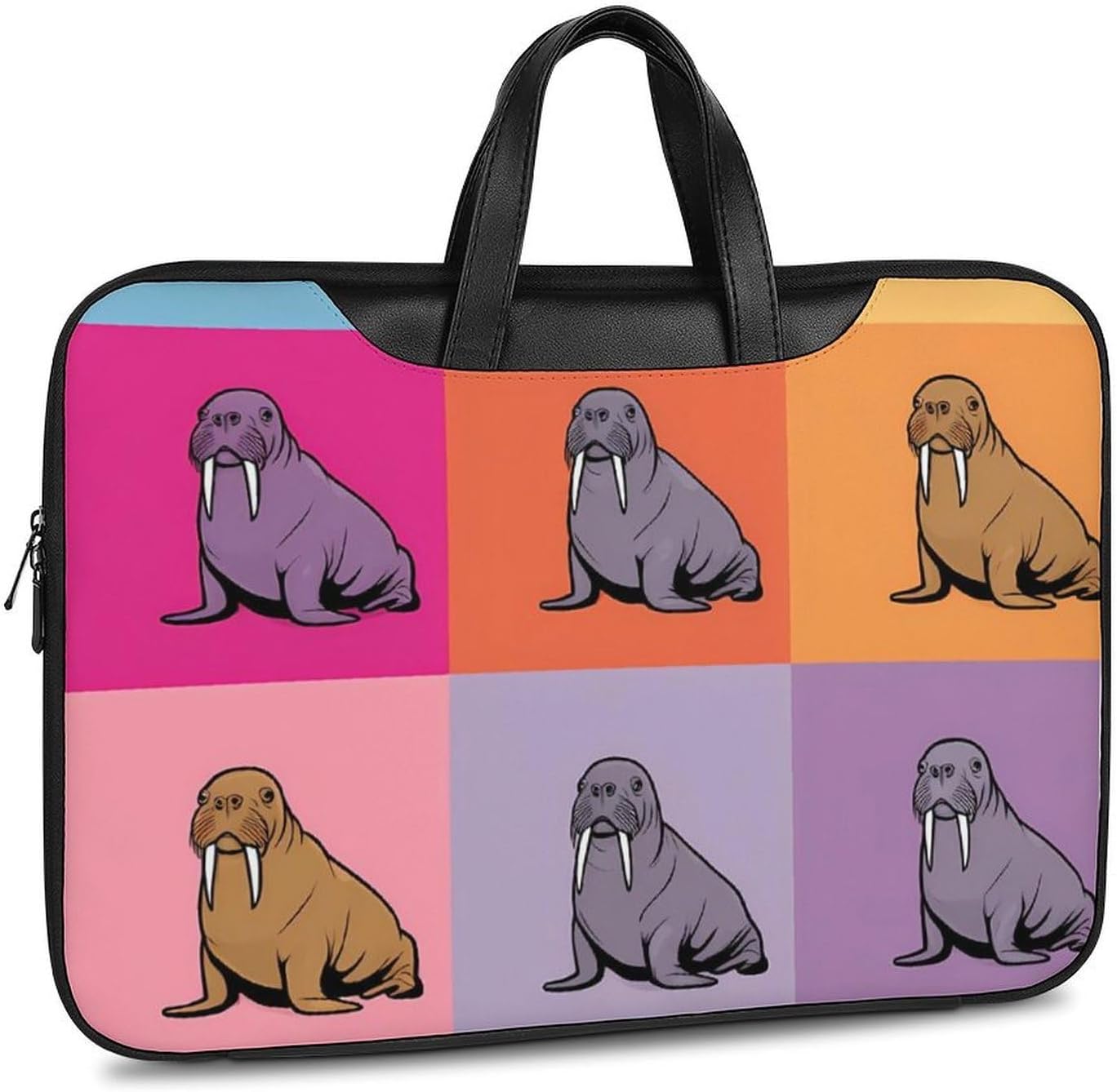Cute Cartoon Walrus PU Shockproof Laptop Tote Bag