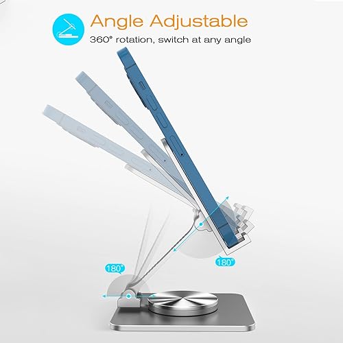 Miniatura 3 de PONICOR Soporte giratorio para teléfono móvil de 360 para escritorio, soporte de teléfono de metal de aluminio plegable y ajustable, compatible con