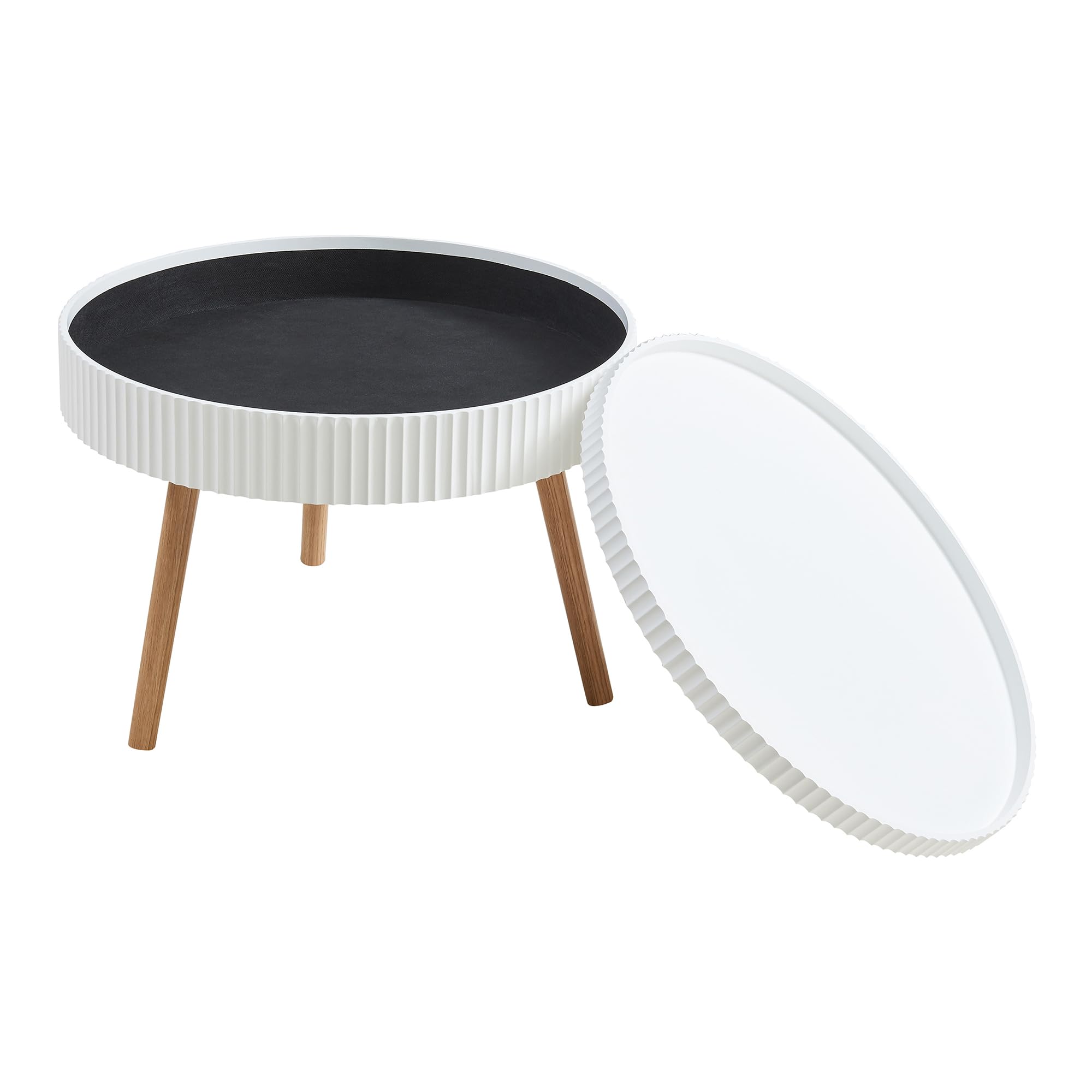 [en.casa] Table Basse avec Plateau Amovibe Table d'Appoint avec Surface Rainurée Compartiment de Rangement Fermé Bout de Canapé Table de Chevet Ronde MDF Bambou 45 x 60 cm Blanc Naturel