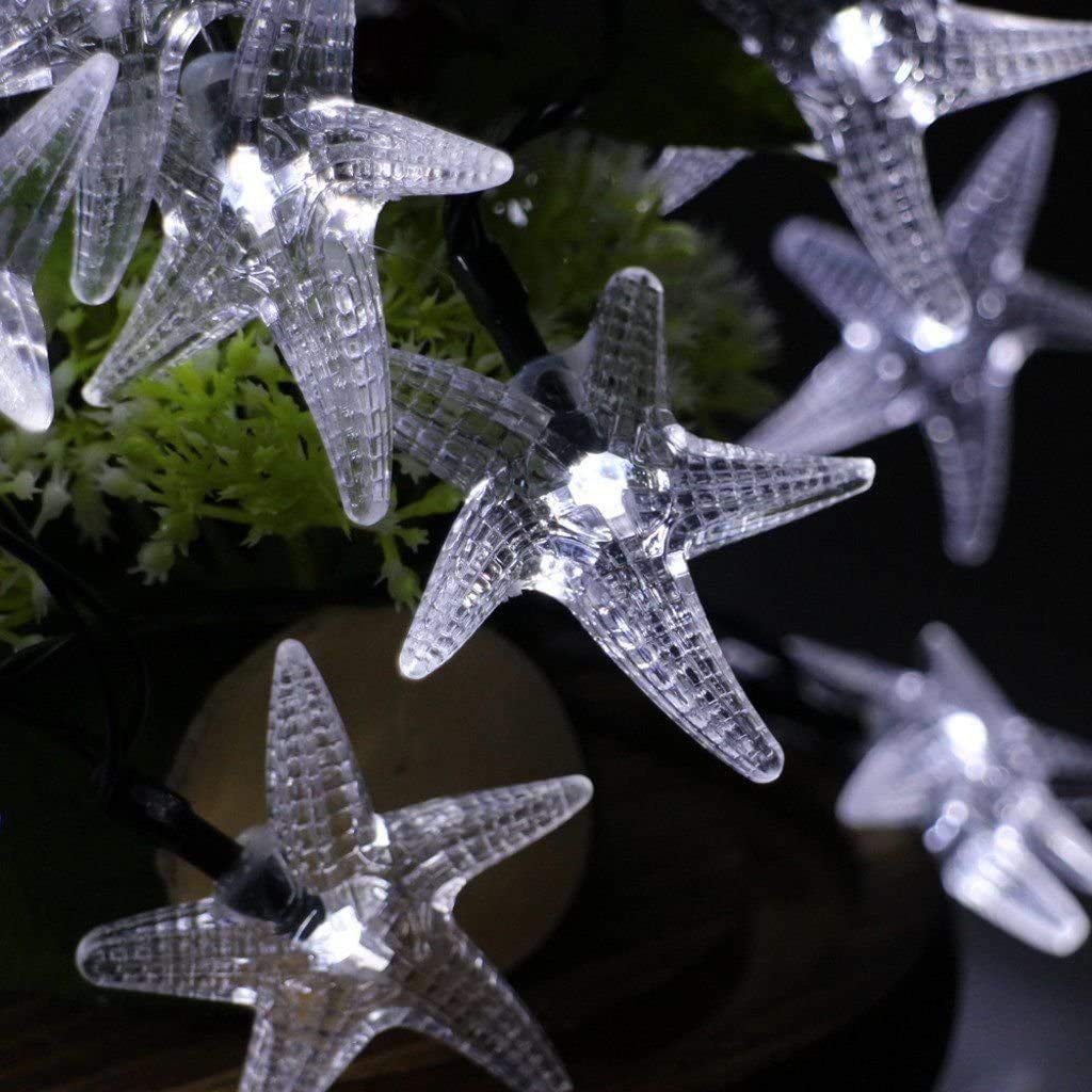 zhonghua Solar Starfish String Lights, 6.5M 30LED Solar Starfish Fairy Light Solar String Starfish Lights Outdoor Waterproof (White)